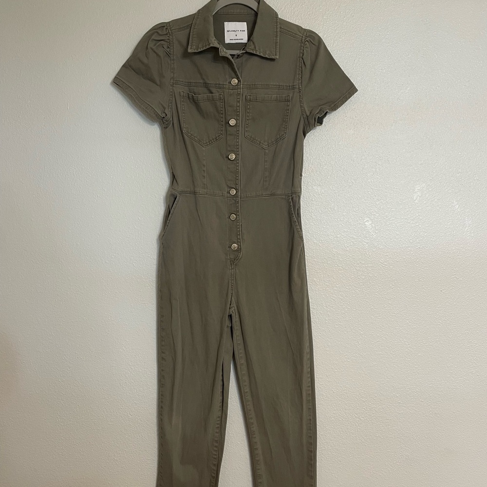 Women’s Celebrity Pink Olive Green Button-Front Jumpsuit